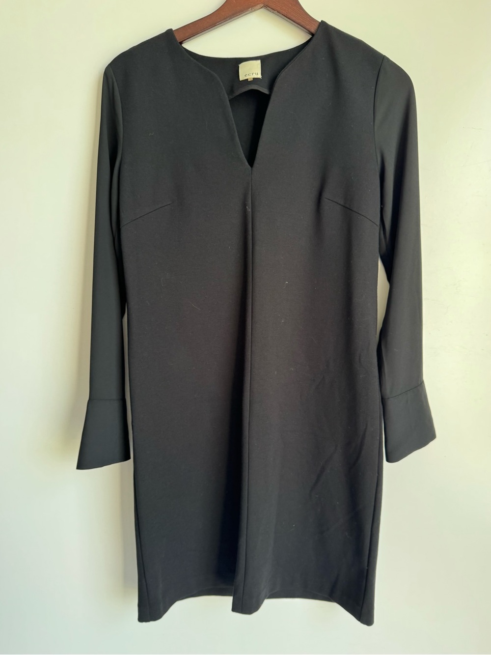 Ecru Black split-neck dress sheer long sleeves cuffs Georgette XS formal‎ event